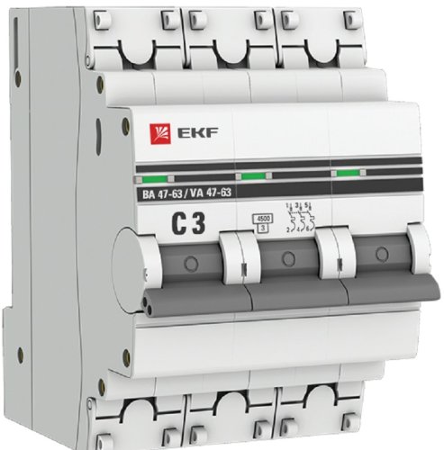 Выключатель автоматический EKF PROxima ВА47-63 3п 3А C 4.5кА картинка